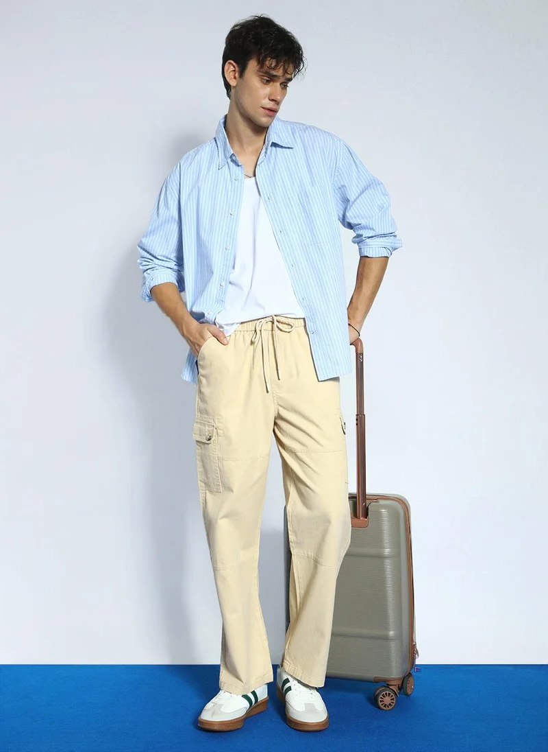 Urbano Fashion  Urbano Fashion Men's Beige Loose Baggy Fit Cargo Jogger Chino Pant with 6 Pockets Stretchable for Men | Best Price UAE